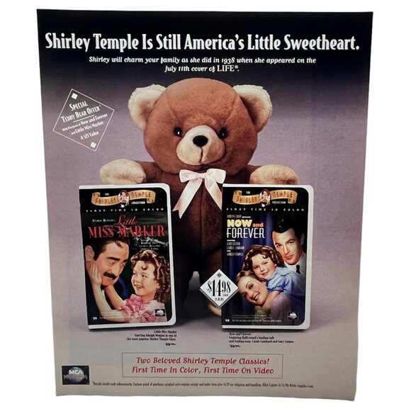 Shirley Temple VHS Release Print Ad Vintage 90s Little Miss Marker Now & Forever - Picture 1 of 5